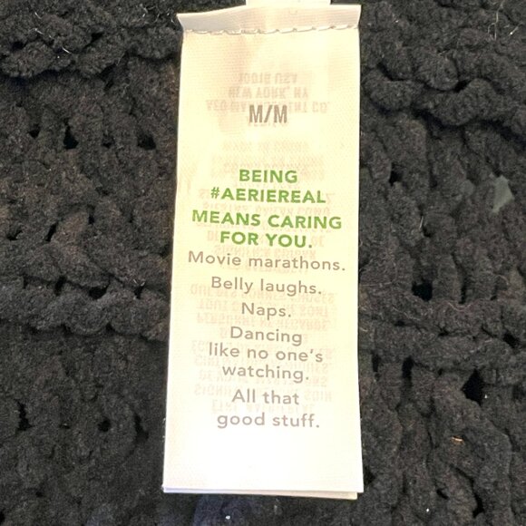 Aerie Cable Car Quarter Zip Sweater MEDIUM Oversized Black - Picture 7 of 9